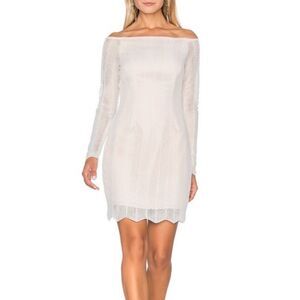 KEEPSAKE The Label White Long Sleeve Off Shoulder Scalloped Lace Mini Dress S